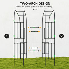 Outsunny Garden Arch Trellis, 8 FT Tall Metal Plant Trellis Support with Climbing Net, Cucumber Trellis for Climbing Plants