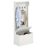 HOMCOM Hall Tree with Coat Rack, Storage, and Sitting Bench, Cream White
