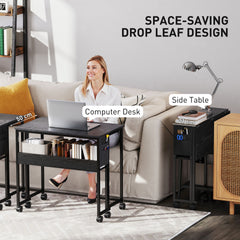 HOMCOM Folding Computer Desk, Foldable Desk with Storage Bag, Shelf and Wheels for Small Spaces, Home Office, Black