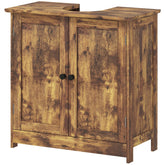 HOMCOM Bathroom Vanity Cabinet, Under Sink Bathroom Cabinet with 2 Doors and Adjustable Shelf, Rustic Brown