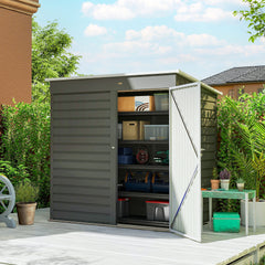 Outsunny 6' x 4' Outdoor Garden Shed, Metal Storage Shed with Lockable Door and Gloves for Backyard Garden Patio, Light Gray