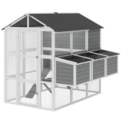 PawHut 77" Large Chicken Coop for 6-8 Chickens, Outdoor Wooden Hen House Poultry Cage with Run, Nesting Boxes, Waterproof Roof
