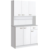 HOMCOM 71" Kitchen Pantry Cabinet, Tall Storage Cabinet with Microwave Stand, Modern Kitchen Hutch with Countertop, 6 Doors, Storage Drawer, 3 Adjustable Shelves for Living Room, Dining Room, White