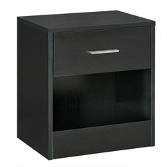 HOMCOM Modern Side Table with Drawer and Storage Shelf, End Table for Living Room, Black Wood Grain