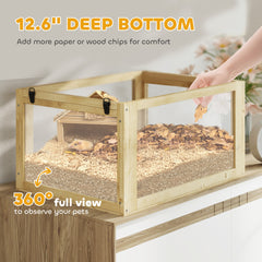 PawHut 3 Tier Wooden Hamster Cage w/ Detachable Bottom, Hut, Seesaw, Exercise Wheel, Ramps, 24" x 16" x 29.5"