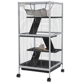 PawHut 45" H Rolling Small Animal Cage with Hammock, Ferret Cage, Chinchilla Cage, Pet Habitat with 6 Doors, Removable Tray