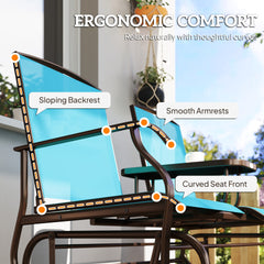 Outsunny 2 Seater Glider for Outside Outdoor Glider Seat with Breathable Mesh Fabric Armrests for Backyard Garden Porch Blue