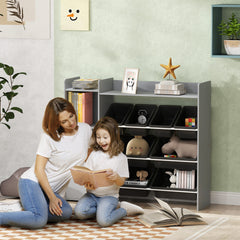 Qaba Toy Storage Organizer with 8 Bins, 2 Storage Cubbies, Shelf, Drawer, Gray