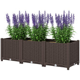 Outsunny Plastic Raised Garden Bed, 4 x 1 x 1 ft Outdoor Flower Box with Drainage Holes for Vegetables, Herbs, Brown