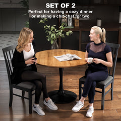 HOMCOM Wooden Dining Chairs Set of 2, Farmhouse Upholstered Kitchen Chairs with Rubber Wood Frame, Black and Gray