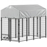 PawHut 8' x 4' x 6' Outdoor Dog Kennel, Dog Kennel Outside Run with 360° Rotating Bowls, Waterproof & UV Resistant Cover