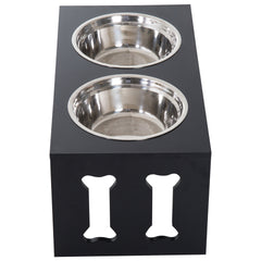 PawHut 23" Modern Decorative Raised Dog Bowls, Wooden Heavy Duty Pet Food and Water Bowl, Elevated Feeding Station, Black