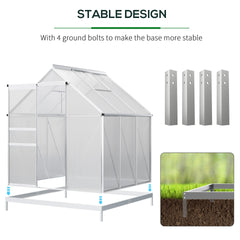 Outsunny 6' x 6' x 6.5' Polycarbonate Greenhouse with Aluminum Frame, Walk-in Heavy Duty Green House with Adjustable Roof Vent, Rain Gutter and Sliding Door for Winter, Silver