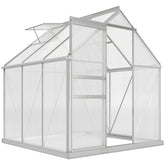 Outsunny 6' x 6' x 6.5' Polycarbonate Greenhouse with Aluminum Frame, Walk-in Heavy Duty Green House with Adjustable Roof Vent, Rain Gutter and Sliding Door for Winter, Silver