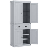 HOMCOM 72" Traditional Kitchen Pantry Cabinet, Freestanding Tall Storage Cabinet with 4 Doors, Drawer and 3 Adjustable Shelves for Dining Room, Gray