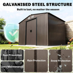 Outsunny Outdoor Shed Garden Storage Shed Tool Storage Building with 4 Vents and 2 Sliding Doors, 9 x 6 FT, Brown