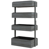 Outsunny Outdoor Wooden Vertical Garden Planter, 4 Tier Planter Box, Self-Draining for Flowers, Vegetables, Herbs, Gray