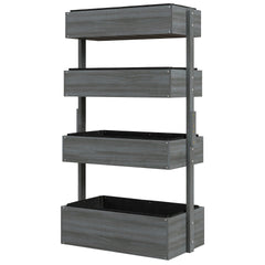 Outsunny Outdoor Wooden Vertical Garden Planter, 4 Tier Planter Box, Self-Draining for Flowers, Vegetables, Herbs, Gray