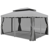 Outsunny 10' x 13' Patio Gazebo w/ Aluminum Frame Double Roof, Outdoor Gazebo Canopy Shelter with Netting & Curtains, Gray