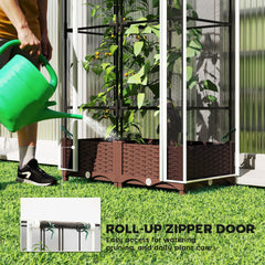 Outsunny Raised Garden Bed with Trellis, 46.5" Tomato Cage with Crop Cage, Self Watering Planter Box with Drainage Holes, White