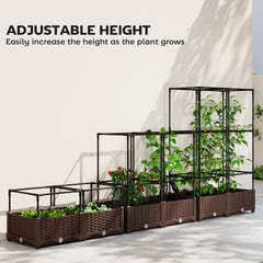 Outsunny Raised Garden Bed with Trellis, 46.5" Tomato Cage with Crop Cage, Self Watering Planter Box with Drainage Holes, White