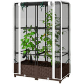 Outsunny Raised Garden Bed with Trellis, 46.5" Tomato Cage with Crop Cage, Self Watering Planter Box with Drainage Holes, White