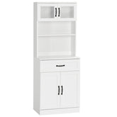 HOMCOM Freestanding Kitchen Pantry, 4-Door Buffet Cabinet with Hutch, Coffee Bar with Adjustable Shelves, 63.5 Inches, White
