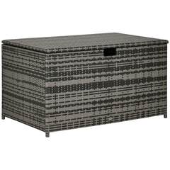Outsunny 113 Gallon Outdoor Storage Box, Rattan Deck Box for Indoor, Patio Furniture Cushions, Pool Garden Tools, Dark Gray