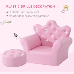 Qaba Kids Sofa Set with Footstool, Princess Sofa with Diamond Decoration