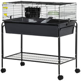 PawHut Two-Story Small Animal Cage Removable from Stand, Pet Habitat with Shelf & Wheels, 33" x 18.5" x 35", Charcoal Gray