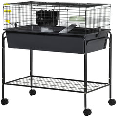 PawHut Two-Story Small Animal Cage Removable from Stand, Pet Habitat with Shelf & Wheels, 33" x 18.5" x 35", Charcoal Gray