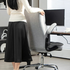 HOMCOM Executive Office Chair, Desk Chair with Flip-up Armrest, Diamond Fabric Computer Chair for Home Office, Gray