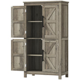 HOMCOM Bathroom Floor Storage Cabinet, Farmhouse Bathroom Cabinet with 4 Doors and Adjustable Shelf, Light Gray