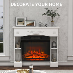 HOMCOM Baroque Fireplace Mantel, Freestanding Fireplace Surround with Leg for Electric Fireplaces, 45.3" W x 39.4" H, White