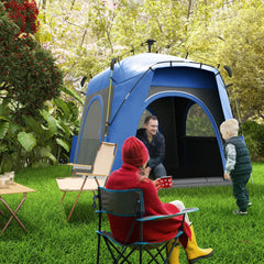 Outsunny 3 Person Pop Up Camping Tent Quick Setup Automatic Hydraulic Family Travel Tent w/ Windows Doors Carry Bag, Blue