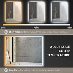 HOMCOM Dimmable Bathroom Mirror with Lights, 37" x 35" Backlit LED Mirror w/ Anti-Fog, Memory & Infinite Color Temperature