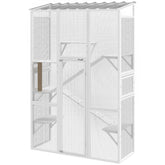PawHut Outdoor Catio Cat Enclosure, Large Wooden Cat House with 6 Jumping Platforms, Scratching Post, 2 Ramps, for 2-3 Kittens
