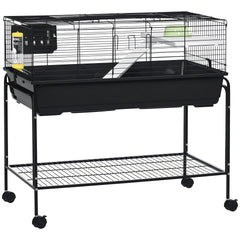 PawHut Two-Story Small Animal Cage Removable from Stand, Guinea Pig Cage with Shelf & Wheels, Pet Habitat for Hedgehog, Chinchilla, Ferret, 39" x 20.5" x 36.5", Black