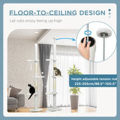 PawHut 8.4' Floor to Ceiling Cat Tree, Adjustable Height, White