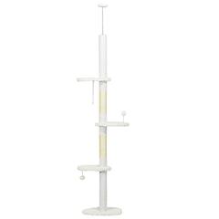 PawHut 8.4' Floor to Ceiling Cat Tree, Adjustable Height, White