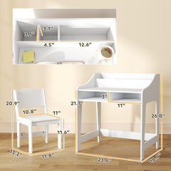 Qaba Kids Desk and Chair Set with Storage and Shelves, for Bedroom & Study Room, Gift for 3-8 Years Old, White