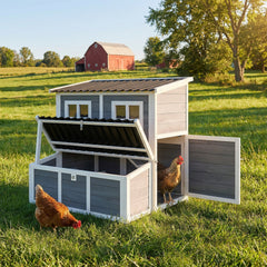 PawHut Wooden Chicken Coop with Nesting Box, Pull-Out Tray, Waterproof Roof, 39" Chicken House for 2-4 Chickens, Rabbits