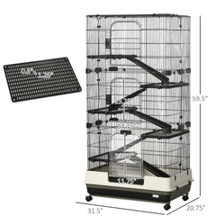 PawHut 6-tier Platform Rolling Small Animal Rabbit Cage with a Large Living Space, Black