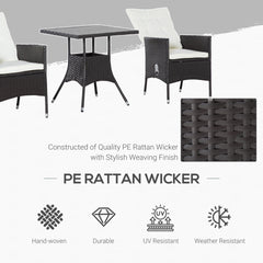 Outsunny 3 Piece Patio Bistro Set, PE Wicker Furniture Conversation Set w/ Tufted Cushion Reclining Chairs & Coffee Table, Cream