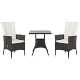 Outsunny 3 Piece Patio Bistro Set, PE Wicker Furniture Conversation Set w/ Tufted Cushion Reclining Chairs & Coffee Table, Cream