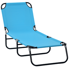 Outsunny Folding Chaise Lounge Pool Chairs, Outdoor Sun Tanning Chairs with 5-Level Reclining Back, Steel Frame for Beach, Yard, Patio, Sky Blue