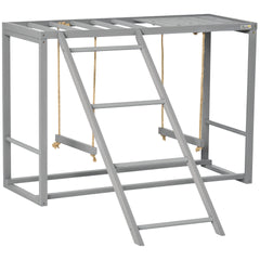 PawHut Chicken Activity Play with Swing Set for 3–4 Birds, Wooden Chicken Coop Accessory with Multiple Perches & Hen Ladder, Gray