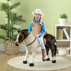 Qaba Ride on Horse for Toddlers 3-8 Years Old, Stuffed Animal Horse Toy with Neighing Sound, Brown