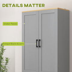 HOMCOM Freestanding Kitchen Pantry, 4-Door Kitchen Pantry Cabinet with Adjustable Shelves and Doors, Distressed White