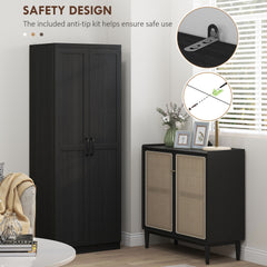 HOMCOM 63" 2-Door Kitchen Pantry, Freestanding Cabinet with 2 Adjustable Shelves for Dining Room, Cinnamon Black Wood Grain